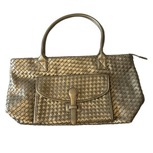 Sondra Roberts Chic Silver Metallic Paisley Woven Lg Purse Handbag Business